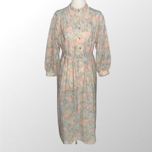 The Stroller ~ Women’s Size 16 ~ Vtg (1960’s) ~ Beige/Pink/Yellow/Green ~ Dress